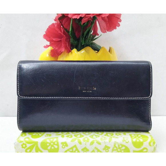 Kate Spade New York Black Leather Credit Card Trifold Wallet - Made in Italy - Picture 1 of 16